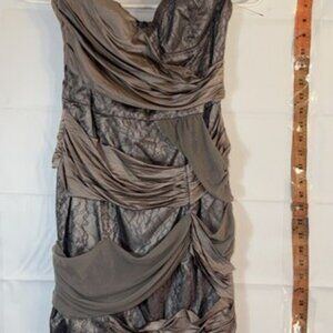 bebe Gray Strapless Ruched Zip Bodycon Dress Short Sleeveless Size S